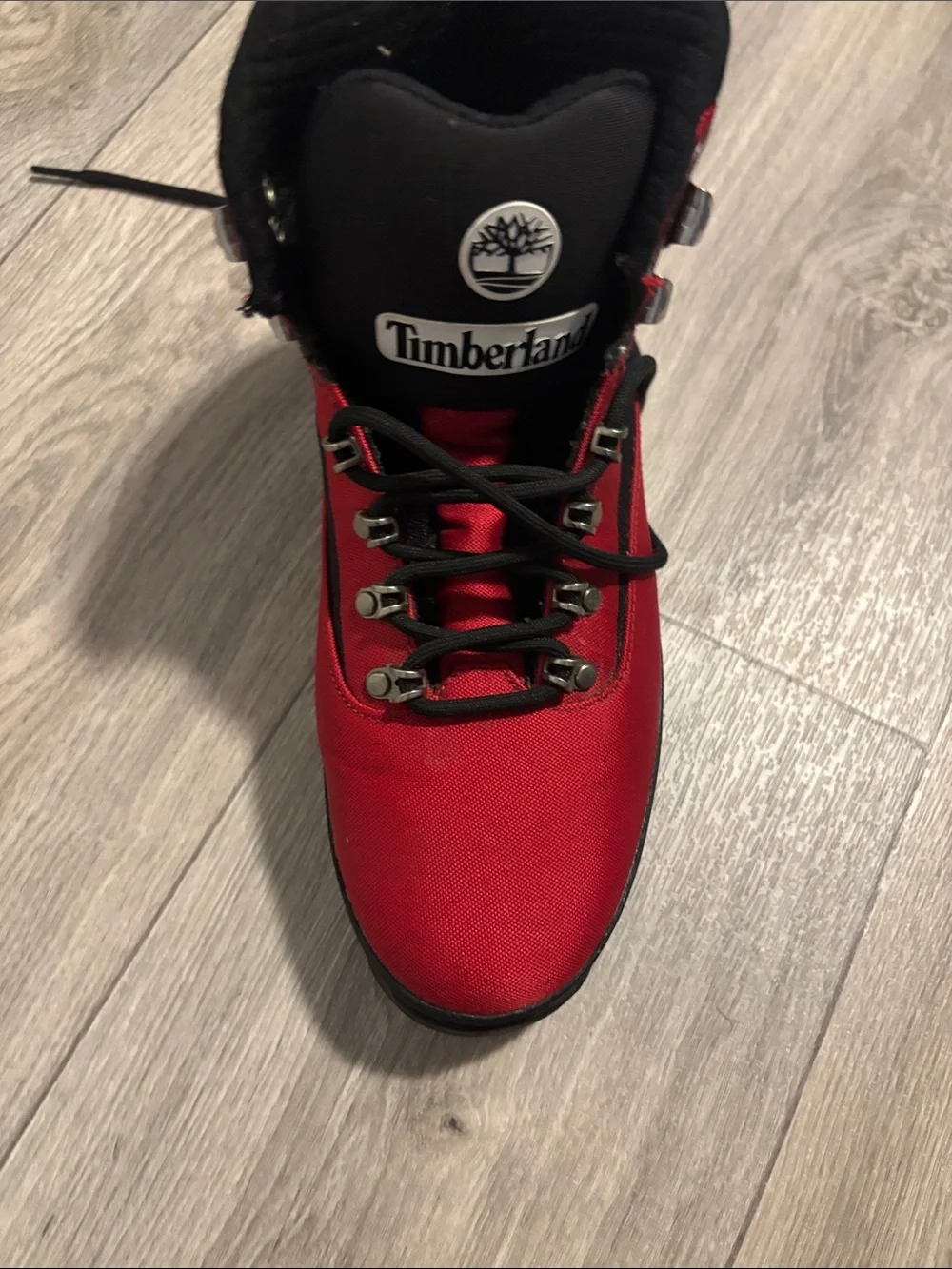 Timberland Men’s Red and Black Lace-Up Hiking Boots